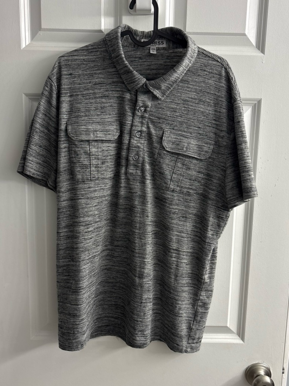 Express Men's Grey Heather Short-Sleeve Pocket Polo